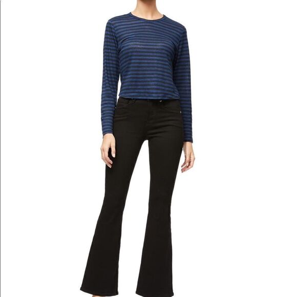 Good American Long Sleeve Linen Crew Neck Shirt, Black/Blue, Size 14/16 (XL) NWT - Picture 5 of 9